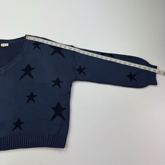 POL Blue Knit Sweater Women’s Medium Star Print Oversized V-Neck Long Sleeve - Picture 7 of 7